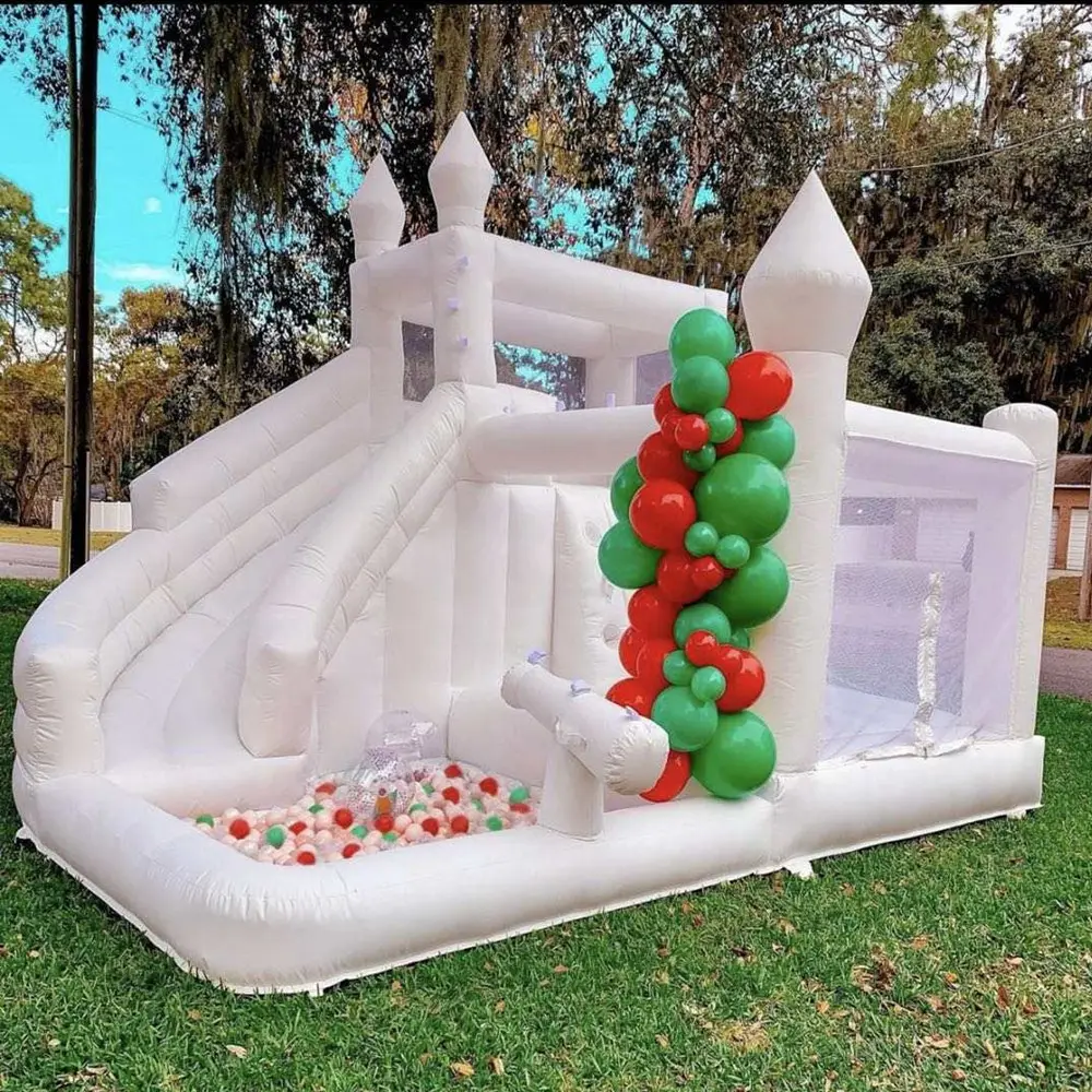 Casa de rebote inflable de PVC comercial con tobogán, Pall Pool White Blow Up Jumper Castle