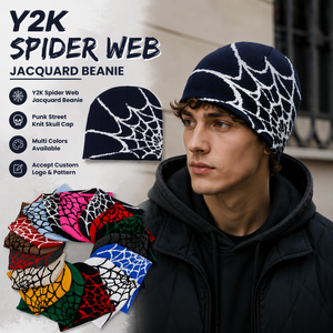 <span class=keywords><strong>Bonnet</strong></span> Jacquard sans revers, tricoté haute élasticité, logo personnalisé, style Y2K, <span class=keywords><strong>bonnet</strong></span> d'<span class=keywords><strong>hiver</strong></span> tricoté pour <span class=keywords><strong>femme</strong></span> et homme, <span class=keywords><strong>bonnet</strong></span> chaud motif toile d'araignée - Product Image 1
