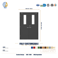 Porte coupe-feu double battant noire en acier, style contemporain, pour salles scolaires, hôtels, salles de bal, vente en gros pour projets coordonnés
