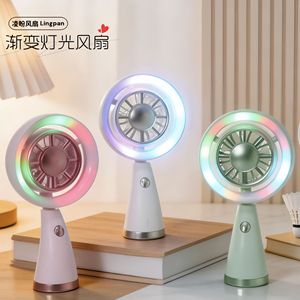 Ventilateur de bureau Lingpan avec lumière LED, rechargeable, alimenté par USB, ventilateur portatif pour étudiants, utilisation en extérieur - Product Image 1