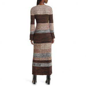 Custom O Neck Sexy Striped Pattern <b>Space</b> Dyed Long Bodycon Maxi Rib Winter Woman Sweater Knit Plus Size <b>Dress</b> - Product Image 2