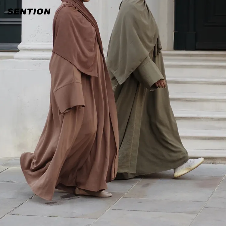 Moslim Vrouwen Kleding Pak 2 Delige Set Open Abaya Jurk Met Buitenste Abaya En Inner Dress