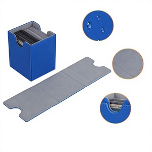 Boîte de rangement pour jeux de cartes en cuir PU bleu de qualité supérieure, coins carrés, portable, fermeture magnétique - Product Image 2