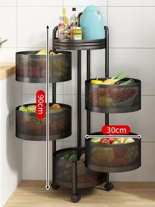 Small Storage Best to Use 5 Tiers Multi-functional Floor Trolley 360 Degree Rotating <b>Kitchen</b> Shelf - Product Image 4