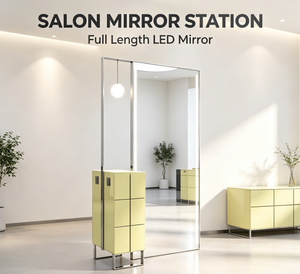Espejo de Salón LED de Estilo Nórdico con Gabinete Integrado para Herramientas de Peluquería Profesional, Minimalista, Duradero y de Alta Gama - Product Image 1