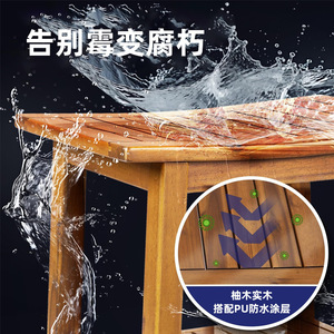 Tabouret de douche en bois massif Ruoyi 51x36x46cm avec rangement double couche, siège de bain, mobilier de salle de bain - Product Image 3