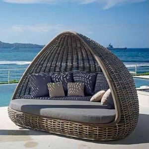 Luxe Outdoor Rotan Ligbed Met Luifel Uv-Bestendig Aluminium Lounge <span class=keywords><strong>Bed</strong></span> Voor Balkon Terras Hotel Beach Resorts Villa Patio - Product Image 4