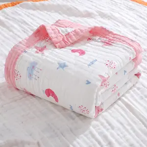 Blanket Wholesale Organic Cotton Printed Blanket 6 Layers Muslin Baby Swaddle Wrap Baby Blankets