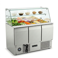 Table de préparation de salades commerciale avec refroidisseur d'air, protection anti-éclaboussures en verre, acier inoxydable 201, 3 portes, contrôle numérique de la température, pour restaurant