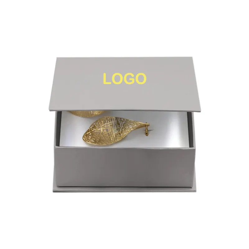 Boîte à bijoux en carton pliable, Logo doré personnalisé, emballage magnétique de luxe, en papier, pour colliers, boucles d'oreilles et ruban, 50 pièces