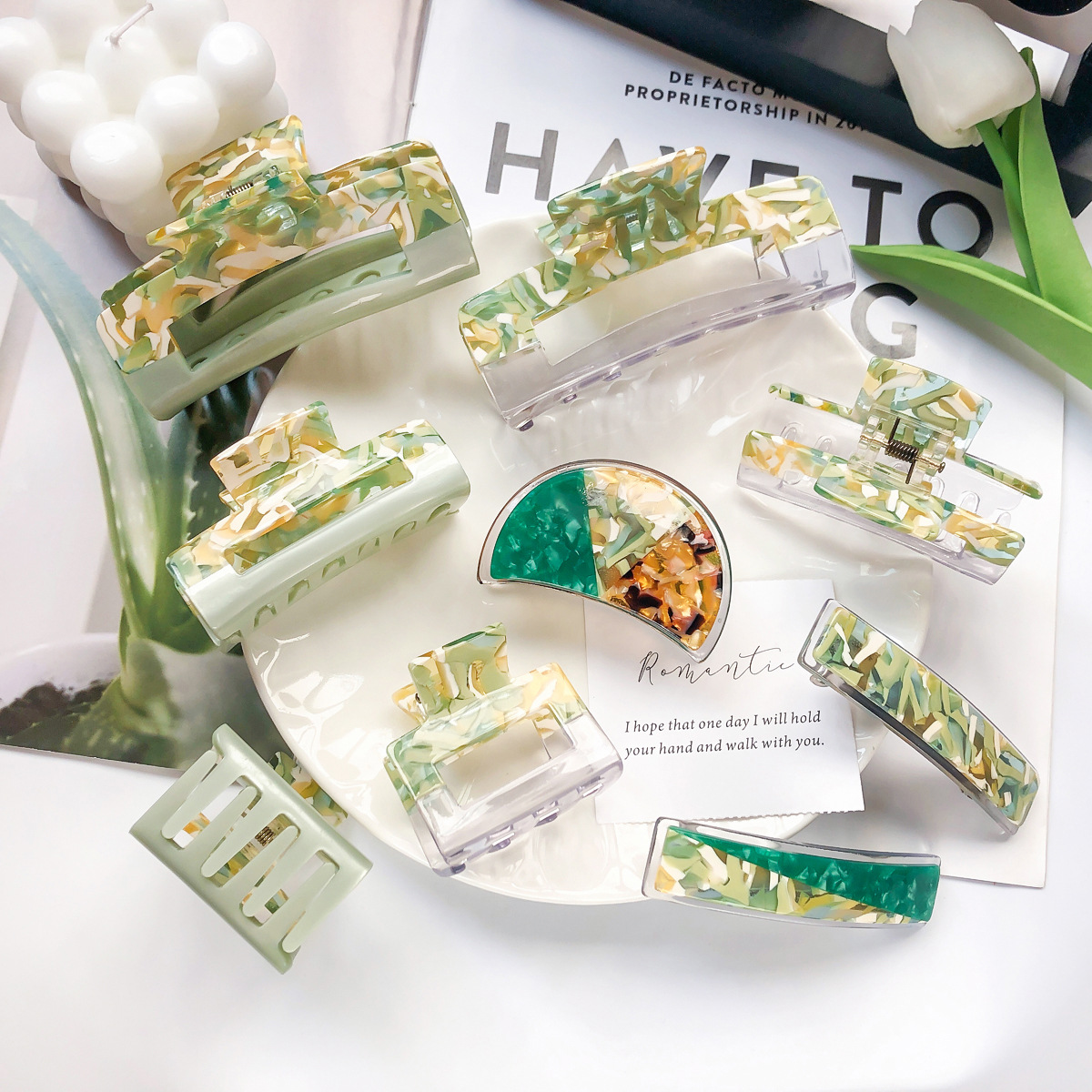 Новые аксессуары для волос для девочек, летняя Горячая Распродажа, заколка для волос из ПВХ, зеленая шпилька