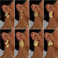 Boucles d'oreilles tendance en acier inoxydable 304, plaquées or, étanches, sans nickel, résistantes à la décoloration, style vintage français minimaliste, vente en gros