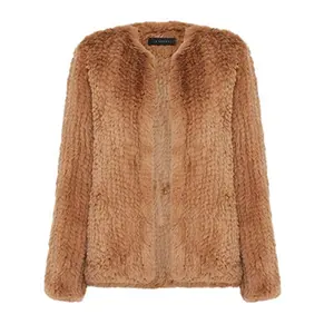 Wholesale winter ropa de invierno para mujer knitted rabbit rur mongolian fur coat jacket with long sleeves