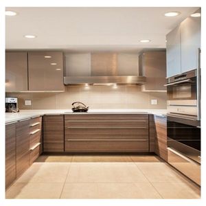 モダンなカスタムメイドの大理石天板L字型木製キッチン収納キャビネットアイランドテーブルセットPRIMAブランド中国製アパート用 - Product Image 4