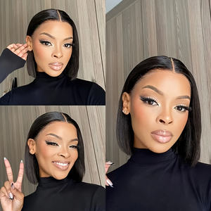 Parrucche Bob Corte Liscie Molto Popolari in <span class=keywords><strong>Capelli</strong></span> Umani Veri Brasiliani Vergini, Parrucche Frontali in Pizzo HD per Donne Nere - Product Image 3