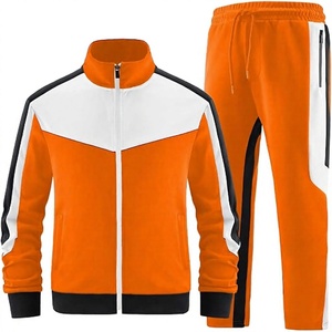 Conjunto Deportivo para Hombre en Color Naranja con Bloques de Color, Chaqueta con Cierre y Pantalones de Felpa, Estilo Deportivo para Otoño - Product Image 1