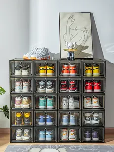 Große Größe doppelt offene Tür stapelbare magnetische Sneaker-Schuhbox klarer Acryl-Schuh-Aufbewahrungsbehälter Schuhkarton für Sneaker