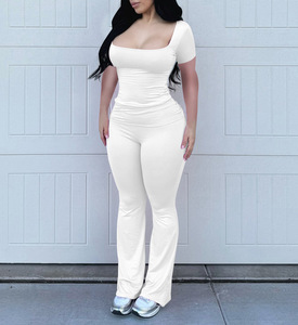 Ensemble de pantalons côtelés à col en <span class=keywords><strong>U</strong></span> et à revers pour femmes Ensemble deux pièces coordonné et séparé pour la rue Vêtements pour femmes - Product Image 6