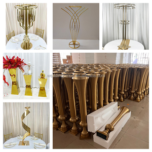 Porte-fleurs en métal grand-père de luxe Pièce maîtresse LED dorée Décoration de table de mariage - Product Image 5