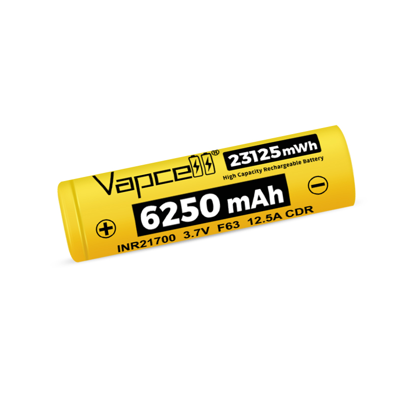 The Highest Capacity 21700 Battery Real Rating Vapcell F63 21700 3.7V 6250mAh 12.5A for Power Tools and Flashlight