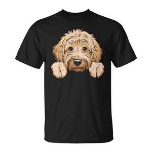 Camiseta con estampado de perro Goldendoodle Peeking Pocket, unisex, para adultos, color negro - Product Image 1