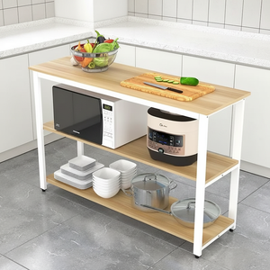 <span class=keywords><strong>Meuble</strong></span> de cuisine moderne standard avec rangement, étagère de boulanger en bois, support pour <span class=keywords><strong>four</strong></span> à <span class=keywords><strong>micro</strong></span>-ondes, structure métallique, bois de manguier, 2 tiroirs, 2 étagères - Product Image 3