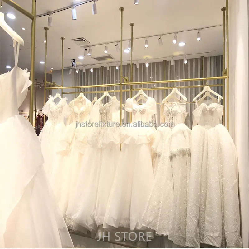 wholesale price simple design Heavy Duty Gold boutique wall mounted set clothing wedding dress store display rack