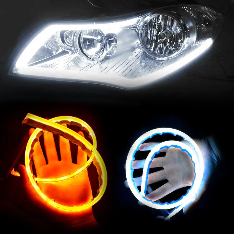 Lampe LED de voiture ultra-mince, bande de guidage de la lumière bicolore, lumière blanche, jaune, lumière de jour, 35cm, 45cm, 60cm