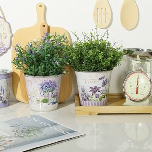 Lot de 6 pots de fleurs galvanisés imprimés autocollants personnalisés seau <span class=keywords><strong>en</strong></span> métal de ferme pour mariage <span class=keywords><strong>tournesol</strong></span>/lavande - Product Image 6