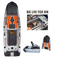 Kayak de Pêche Léger LLDPE 1 Personne 37'' de Large, Sit-On-Top, Petit Canot Gonflable, Bateaux d'Aviron pour Surf avec Réservoir à Poissons Vivants 60L
