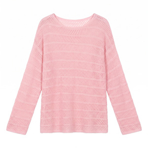 <span class=keywords><strong>Pull</strong></span> en tricot à paillettes rose clair pour femmes, élégant et stylé, avec un col rond ouvert, un haut féminin tendance et scintillant - Product Image 3