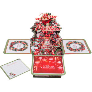 Unique Laser Cut Personalized Printing Family Holiday Gift 3D Pop up Christmas Tree Snowman Cake Festive Xmas Greeting Card - Product Image 3