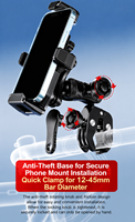 Support de téléphone pour moto Kewig universel télescopique flexible antivol antichoc anti-chute 360 degrés en aluminium