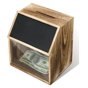 Natural hand made Tip Jar Donation Box Ballot Box Wood Lockable Suggestion Box for Suggestion Donation