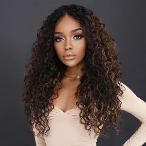 Destaque Black Blonde Lace Front Perucas Afro Curly Hair para Mulheres Negras Parte média peruca ondulada de água Kanikaron peruca de cabelo sintético