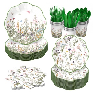 Juego de vajilla de encaje verde primavera Vintage para fiesta de té bandeja de papel desechable taza y toalla decoraciones Tema de flores silvestres - Product Image 5