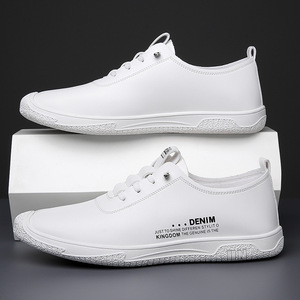 Denim <b>Kingdom</b> Men's White Leather Loafers Soft Sole Business Casual Shoes Youth Style Patchwork Design - Product Image 3