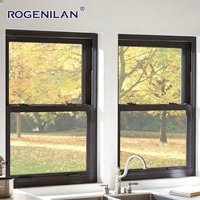 Ventana Corredera Vertical de Doble Vidrio Estilo Americano Rogenilan, Ventana Abatible Simple de Aluminio con Vidrio Low-E para Ventilación
