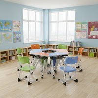 Conjunto de Mesa y Silla Plegable Modular para Aula, Diseño Hexagonal Trapezoidal, para Capacitación Artística, Venta al Por Mayor de Fábrica