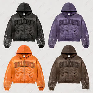 Sudadera con Capucha de Forro Polar con Cremallera para Hombre, Diseño Desgastado, Estampado Bordado, 100% Algodón, Impermeable y Cortavientos, para Invierno - Product Image 1