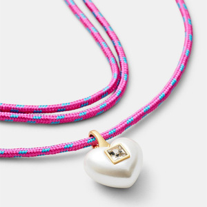 Bracelet-<span class=keywords><strong>collier</strong></span> tendance et élégant en chaîne de corde en <span class=keywords><strong>nylon</strong></span> plaqué or avec pendentif en forme de cœur en <span class=keywords><strong>perle</strong></span> - Product Image 4