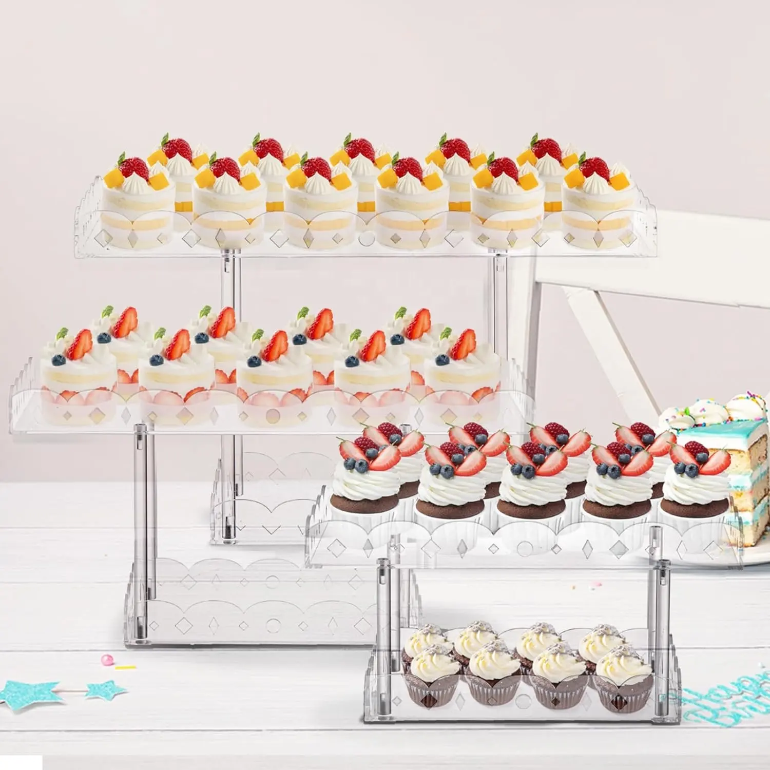 Suporte acrílico transparente para cupcake, conjunto com 3 unidades de suporte para buffet e mesa de sobremesas, ideal para festas de casamento, aniversário e chá de bebê