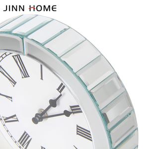 Circulaire argent miroir réveil horaire carillon Art déco Style horloge de bureau maison décorative dessus de Table mouvement électronique <span class=keywords><strong>Radio</strong></span> - Product Image 3