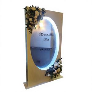 LEDA Modern <b>Metal</b> Water Effect Wedding Welcome <b>Sign</b> Illuminated Waterfall Backdrop Floral Accents for Reception Entrance Decor - Product Image 1