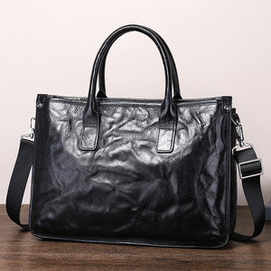 Men's Genuine Leather <b>Briefcase</b> 15.6 Inch Business Travel Handbag Durable Solid Color Black - Product Image 4