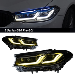 <span class=keywords><strong>Faro</strong></span> Anteriore per BMW Serie 5 G30 2018-2020, Gruppo Ottico Laser LED con Alloggiamento Blu, DRL Dorato, Proiettore Bicolore - Product Image 4
