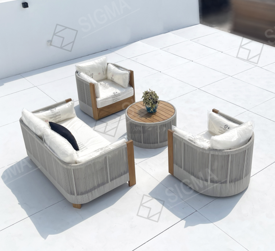 Outdoor Furniture Set Garden Sofa Set Teak Wood Lounge Chair Luxury Dining Table Chaise  Sofa Home Furniture Wooden Sofa