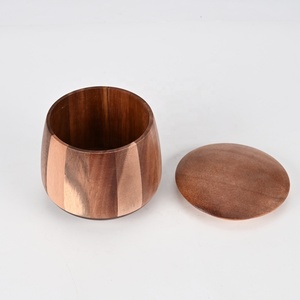 Grand pot à sel rond en bois d'acacia avec couvercle pour farine, sucre, café, thé - Product Image 2