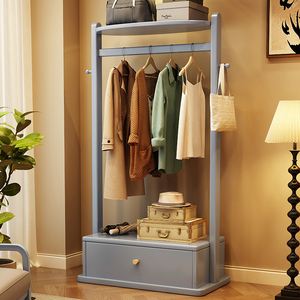 Porte-manteau sur pied en bois massif avec tiroir multifonctionnel pour chambre à coucher, porte-vêtements et accessoire de tête de lit - Product Image 1
