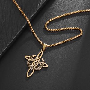 Collier en acier inoxydable avec nœud de lune croissante pour femmes et hommes, amulette porte-bonheur, collier celtique, bijoux - Product Image 6